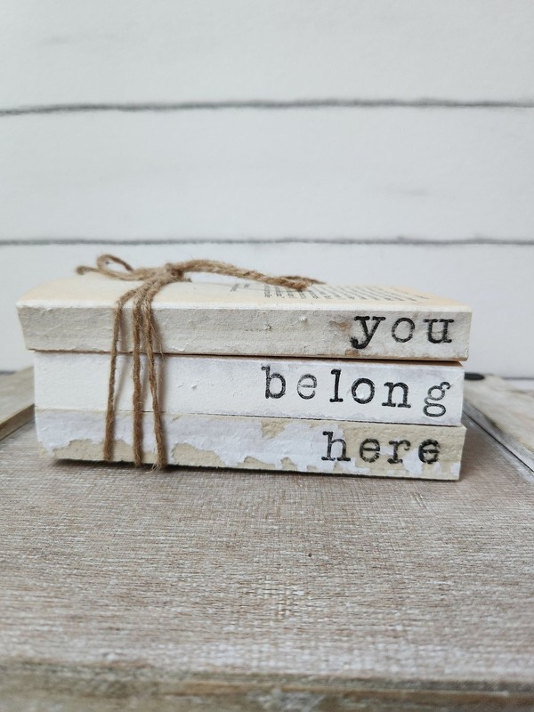 Stamped Decorative Book Stack: You Belong Here – Farmhouse Tiered Tray Decor