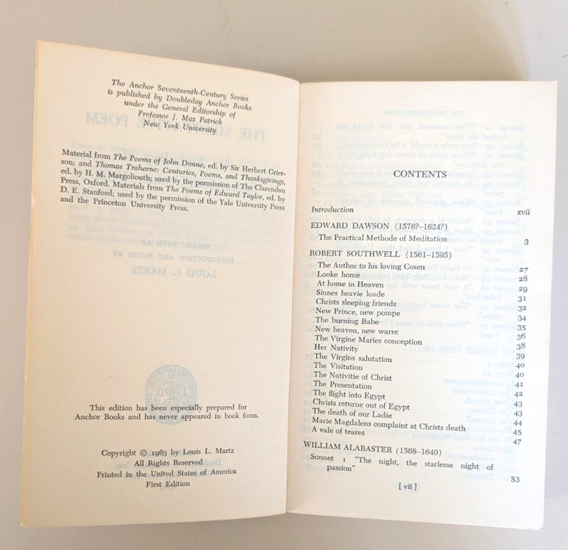 The Meditative Poem: Anthology of 17th Century Verse edited by Louis Martz PB gallery