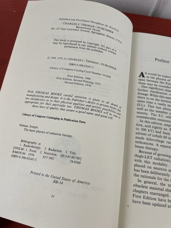The Basic Physics of Radiation Therapy by Joseph Selman 2nd Edition VTG HC 1976 gallery