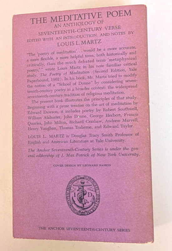 The Meditative Poem: Anthology of 17th Century Verse edited by Louis Martz PB gallery