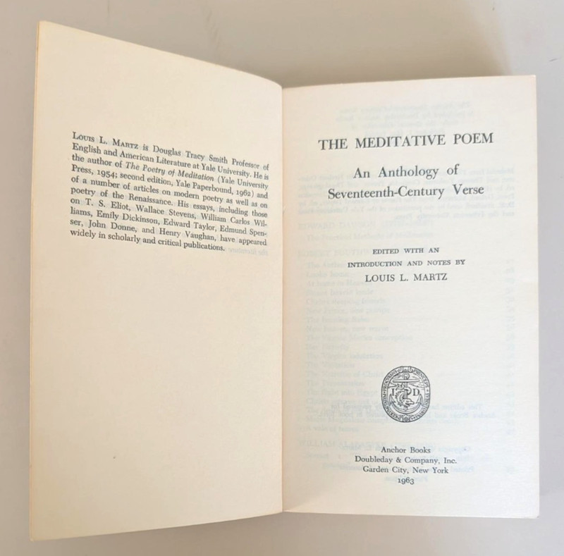 The Meditative Poem: Anthology of 17th Century Verse edited by Louis Martz PB gallery