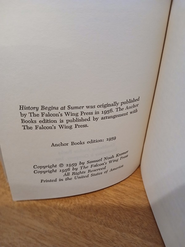 History Begins at Sumer by Samuel Noah Kramer Very Good 1959 Anchor Paperback gallery