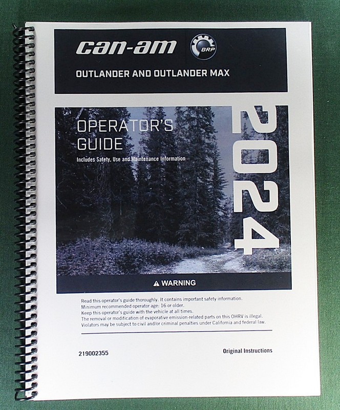 2024 Can-Am Outlander MAX 1000R XT-P Owner’s Manual: 276 Pages & Clear Covers