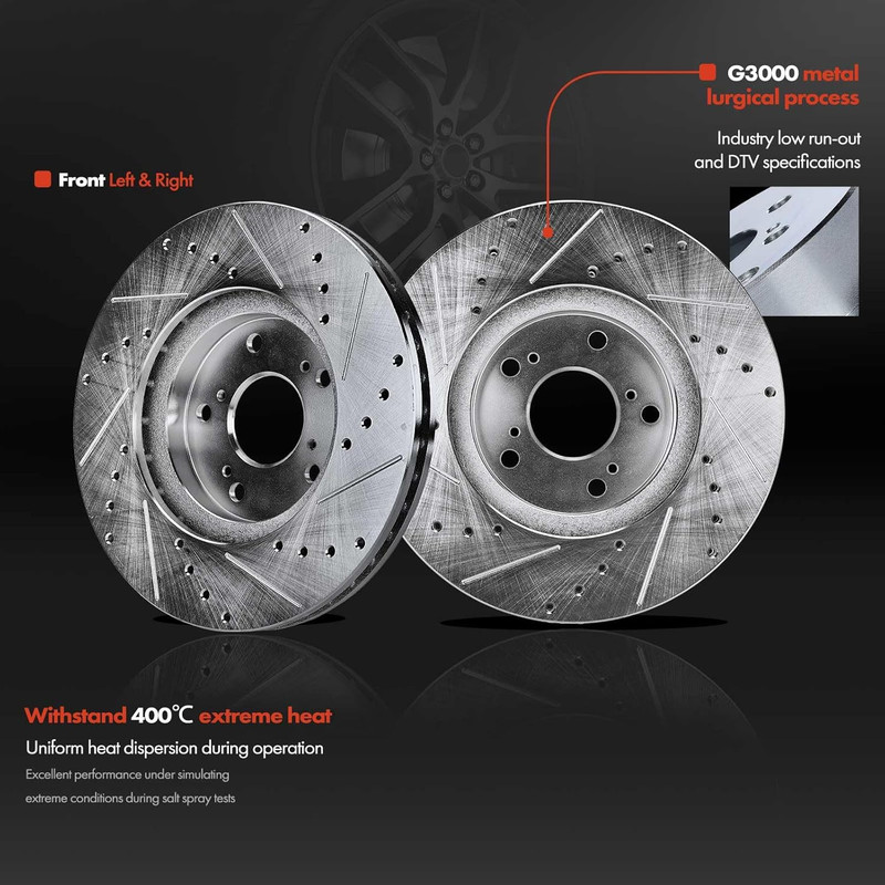 11.81 Inch(300Mm) Front Drilled and Slotted Disc Brake Rotors+Ceramic Pads Kit C gallery