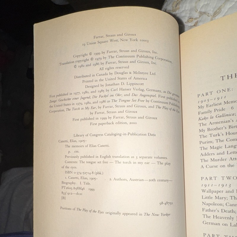 The Memoirs of Elias Canetti | Nobel Prize Literature | FSG Paperback gallery