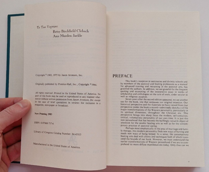 Pastoral Care in Historical Perspective by Clebsh & Jackle (Jason Aronson, 1983) gallery