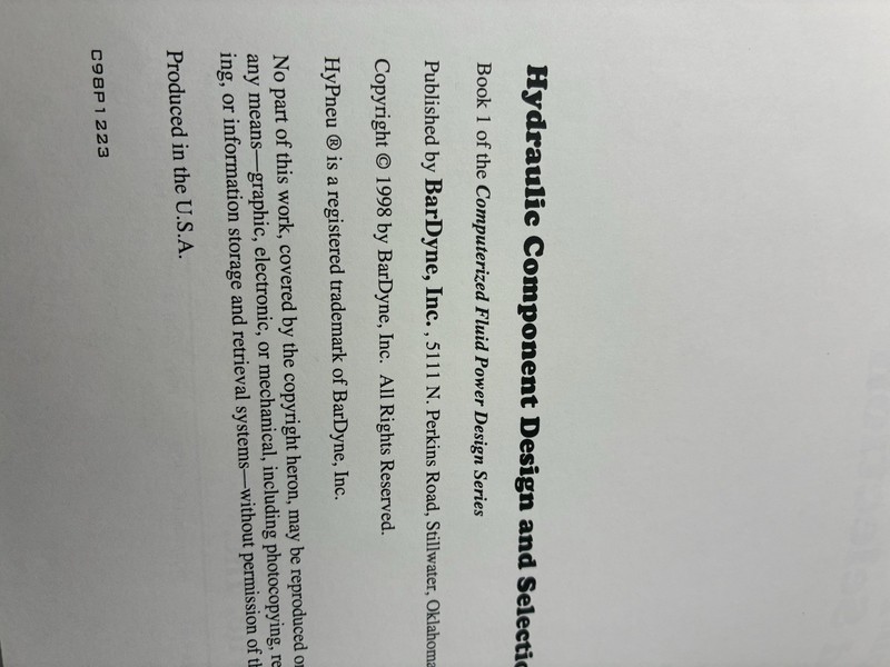 Hydraulic Component Design & Selection Fitch Hong BarDyne Books 1998 - Book 1 gallery