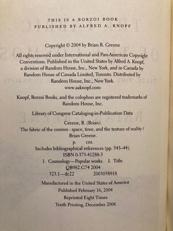 The Fabric of the Cosmos by Brian Green (10th Printing, 2004, Hardcover) gallery