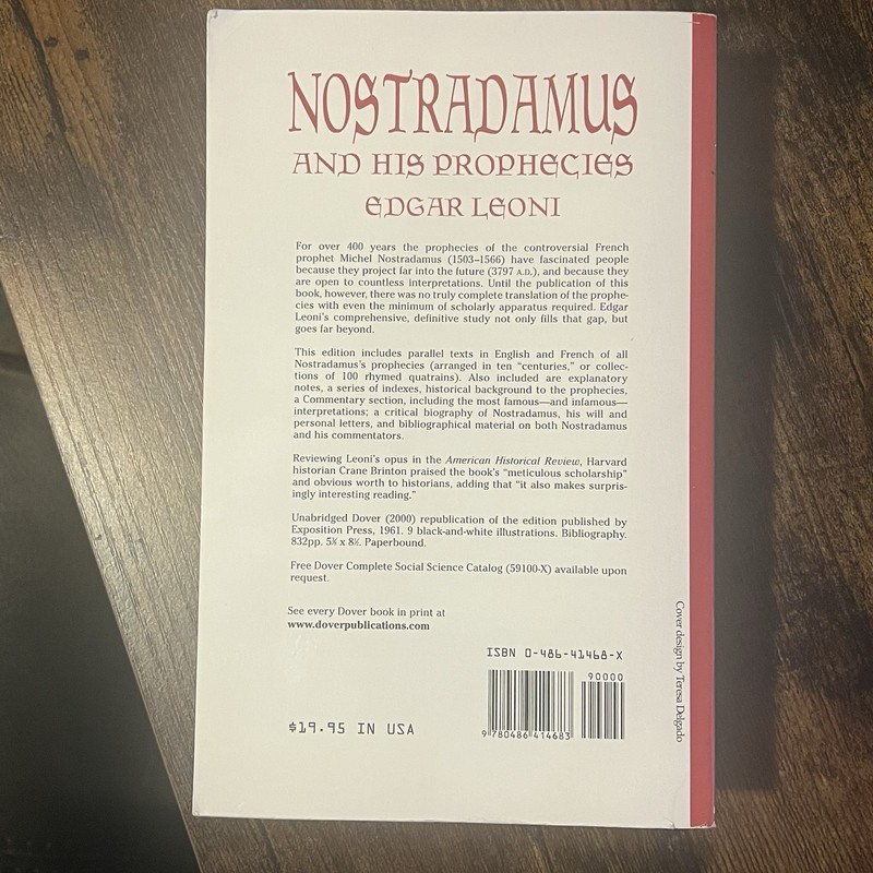Nostradamus and His Prophecies by Edgar Leonia Paperback Book Dover gallery