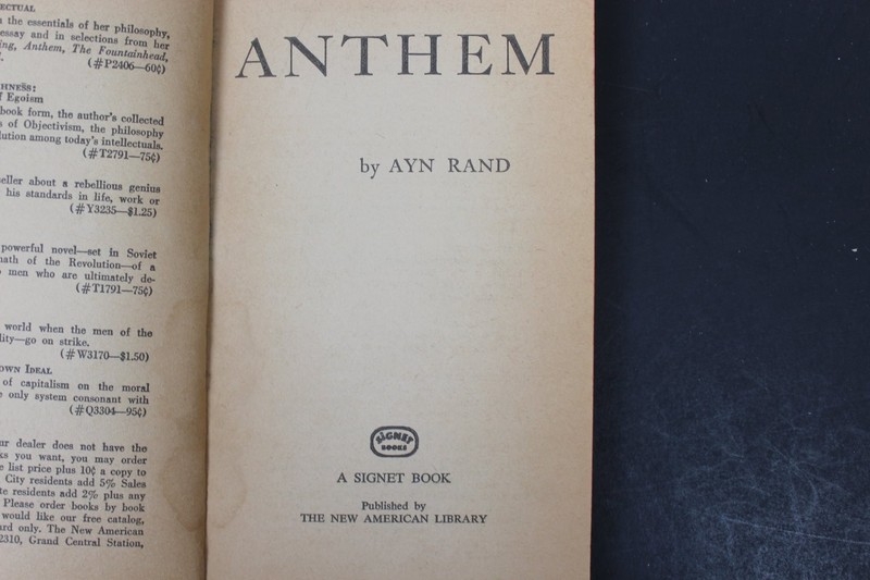 Anthem Ayn Rand 1966 Eleventh Printing Dystopian Science Fiction Signet PB SF gallery