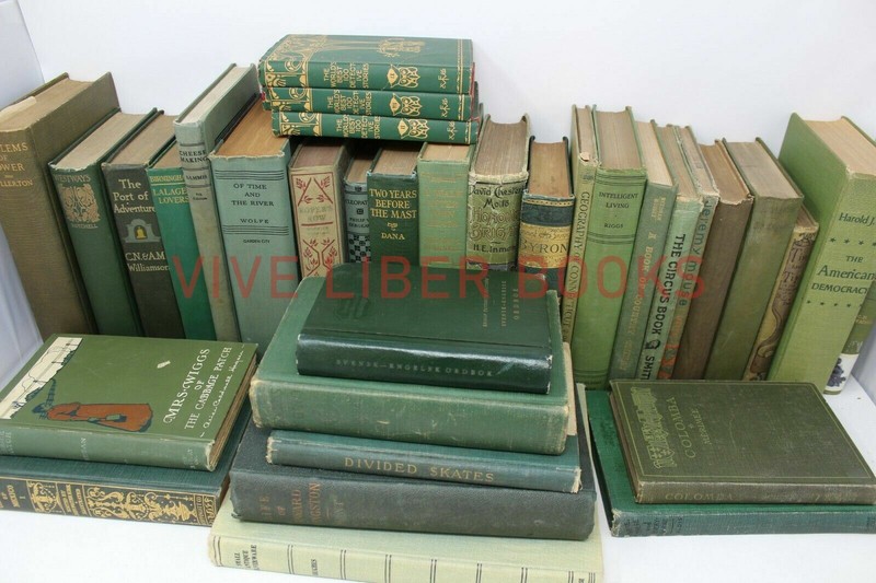Lot of 5 GREEN / Shades of Green Old Vintage Antique Rare Hardcover Random Books gallery