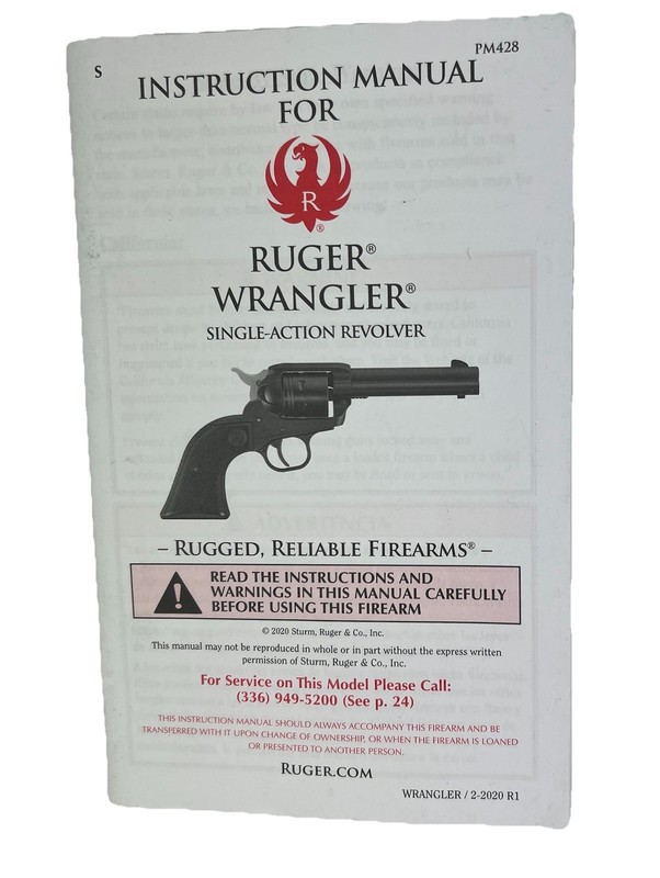 2020 RUGER WRANGLER Single Action Revolver Owners Instructions Manual 35 Pages
