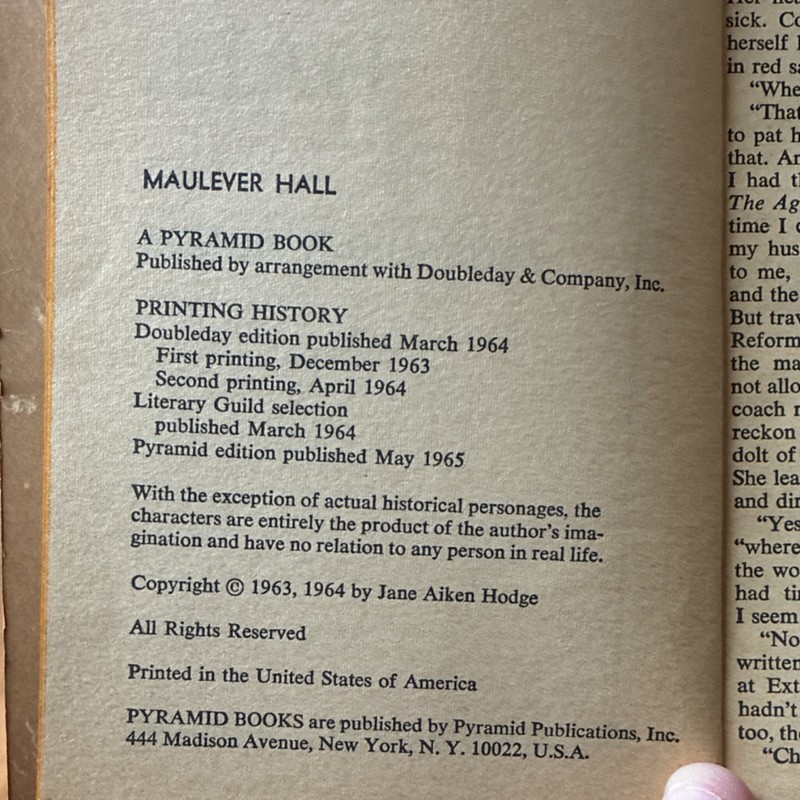 Maulever Hall by Jane Aiken Hodge Paperback Pyramid Books Romantic Mystery 1965 gallery
