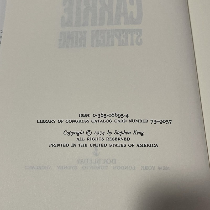 Carrie by Stephen King 1974 First Edition Doubleday Hardcover w Dust Jacket gallery