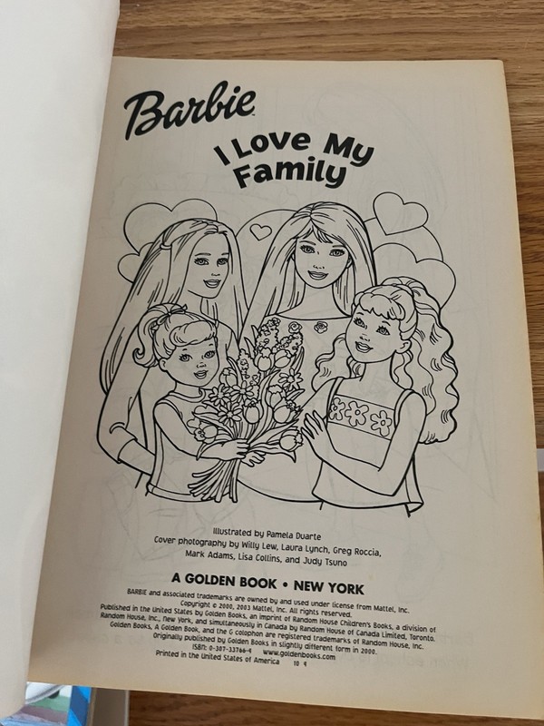 Barbie I Love My Family Coloring Book 5 pages marked on 2003 gallery