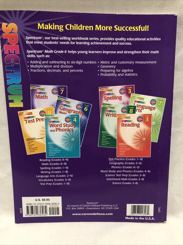 Spectrum Ser.: Math, Grade 6 by Thomas Richards, Carson-Dellosa Publishing Staff gallery