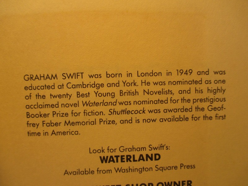 fiction SHUTTLECOCK by GRAHAM SWIFT 1985 pb Washington Square Press 1st ed gallery