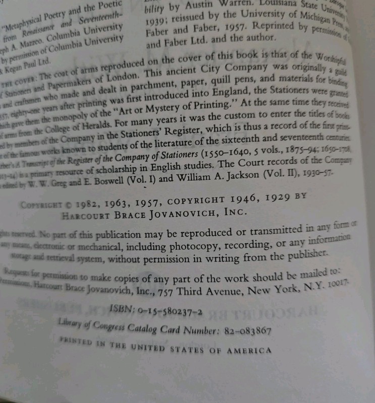 Seventeenth-Century Prose & Poetry 2nd Ed Enlarged Witherspoon Hardcover 1982 HB gallery