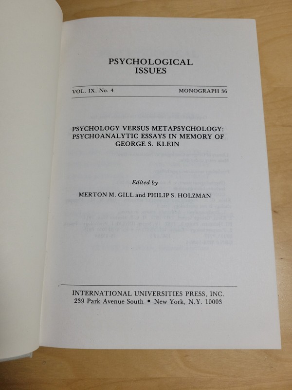 Psychology Versus Metapsychology Merton M. Gill And Philip S. Holzman gallery