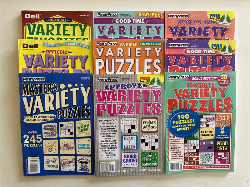 Lot of 5 Penny Press Dell Variety Puzzle Books (UNSORTED RANDOM) FREE SHIPPING