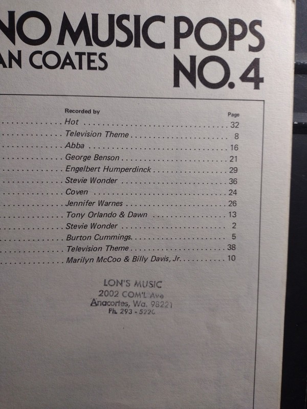 Dan Coates Easy Piano Songbook Music Pops No 4 1970's Compilation Good Cond gallery