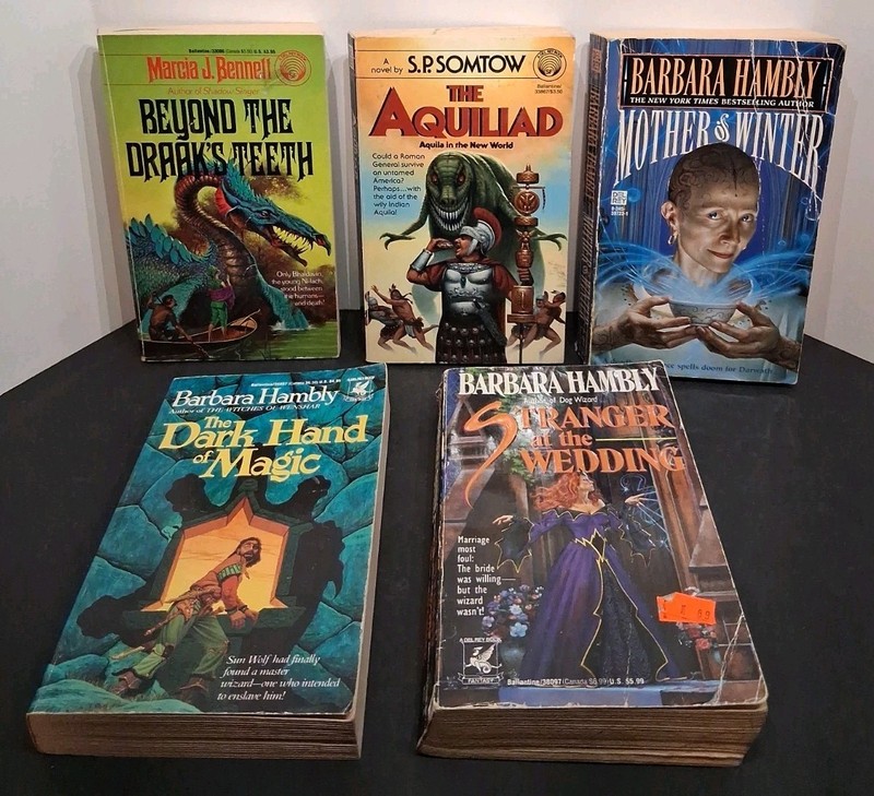VTG Mixed Book Lot of 30 Fantasy Sci-fi: Brooks Hambly Del Rey ACE Books & MORE! gallery