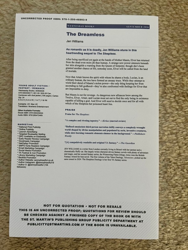 The Dreamless by Jen Williams (9/29/26, Paperback, Uncorrected Proof ARC) gallery