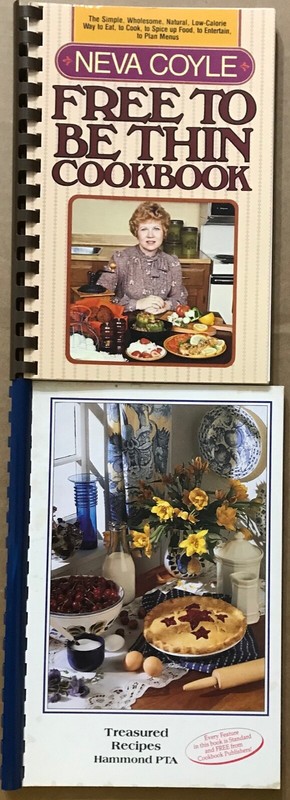 2 Spiril Bound Cookbooks,1 Treasured Recipes of PTA & Free to Be Thin