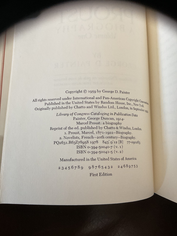 Marcel Proust :Biography by George D. Painter Vol. I & 2, Very Good 1st Ed gallery