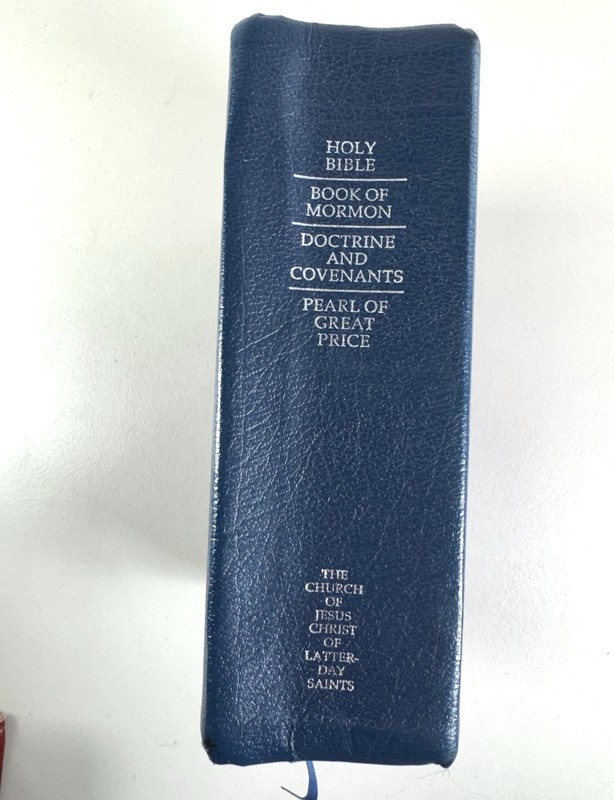 LDS Quad Scriptures 1979 Blue Genuine Leather 7×5 Inches Indexed Silver Gilded