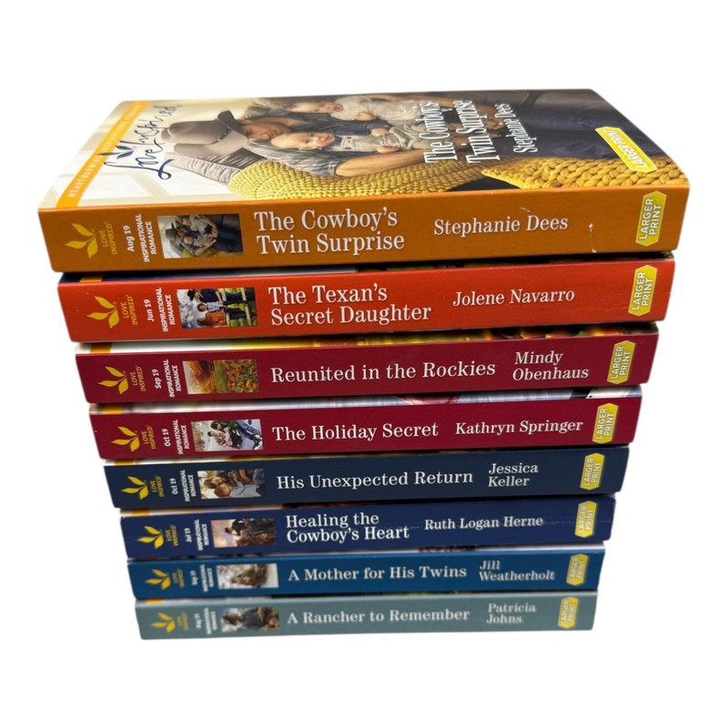 8 Love Inspired Romance Novels Larger Print Cowboys Children Love Paperbacks