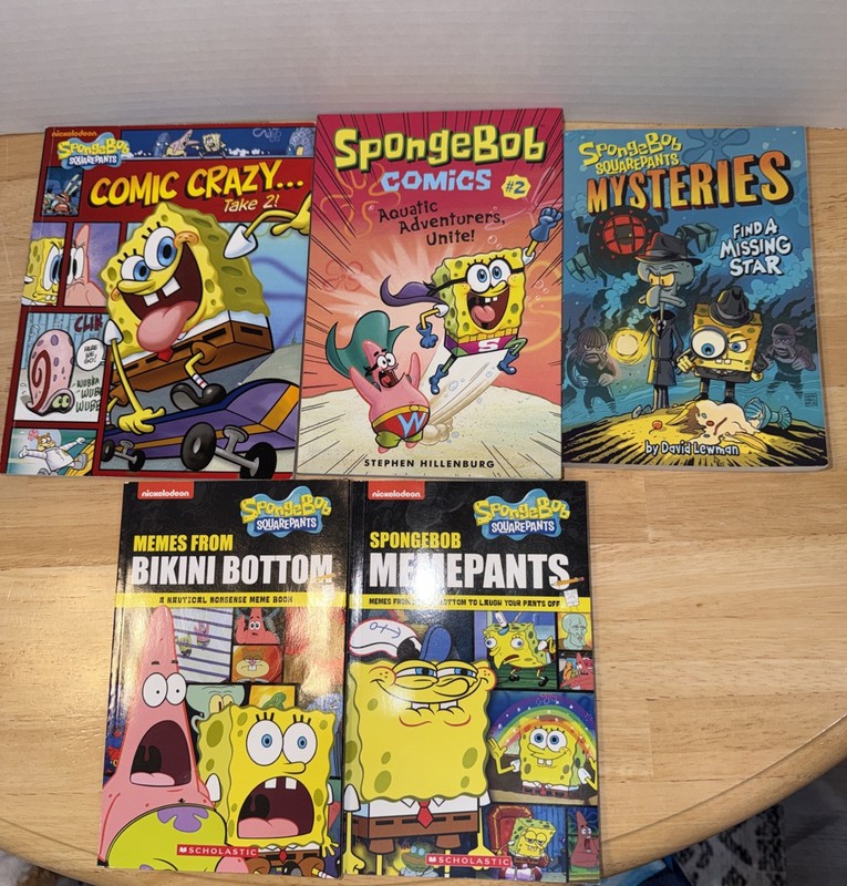Lot of 5 Assorted Nickelodeon SpongeBob Memes, Comics & Mystery Books PB