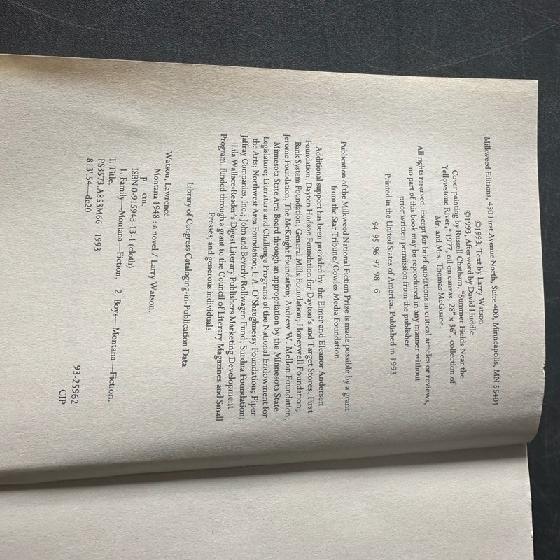 Montana 1948 Larry Watson 1993 Novel Regional Book Award Milkweed Editions gallery
