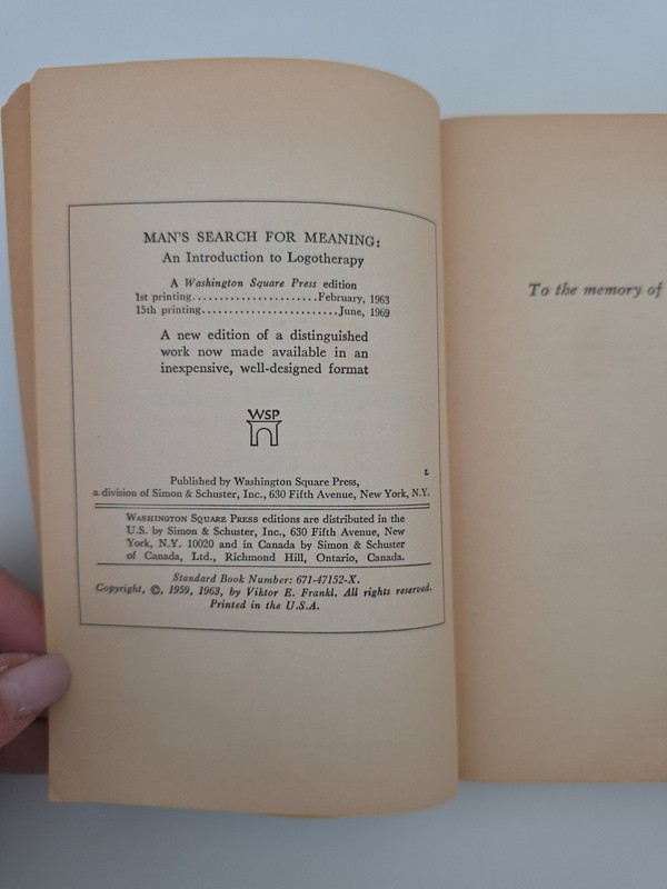 Man's Search for Meaning Viktor E. Frankl 1969 WSP Psychology Self Help Book gallery