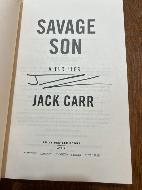 Savage Son by Jack Carr SIGNED Later print Like New Hardback James Reece
