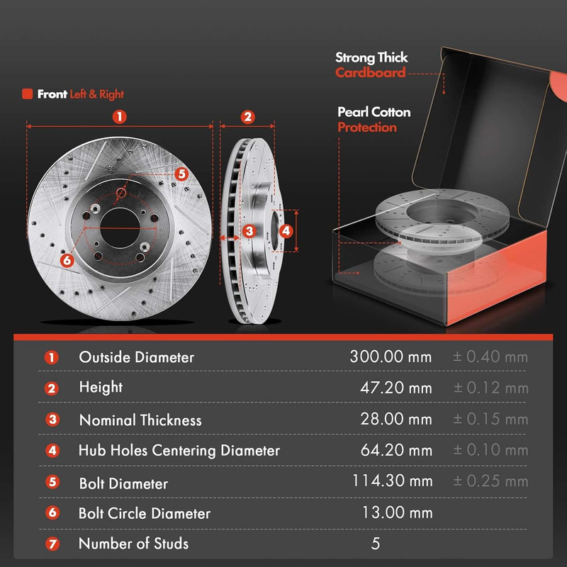 11.81 Inch(300Mm) Front Drilled and Slotted Disc Brake Rotors+Ceramic Pads Kit C gallery