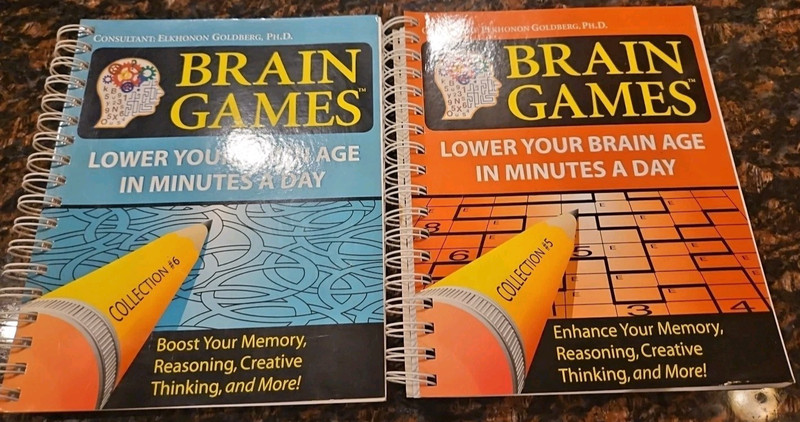 Brain Games, Lot Of 2 # 6 & 5: Lower Your Brain Age in Minutes A- spiral-bound