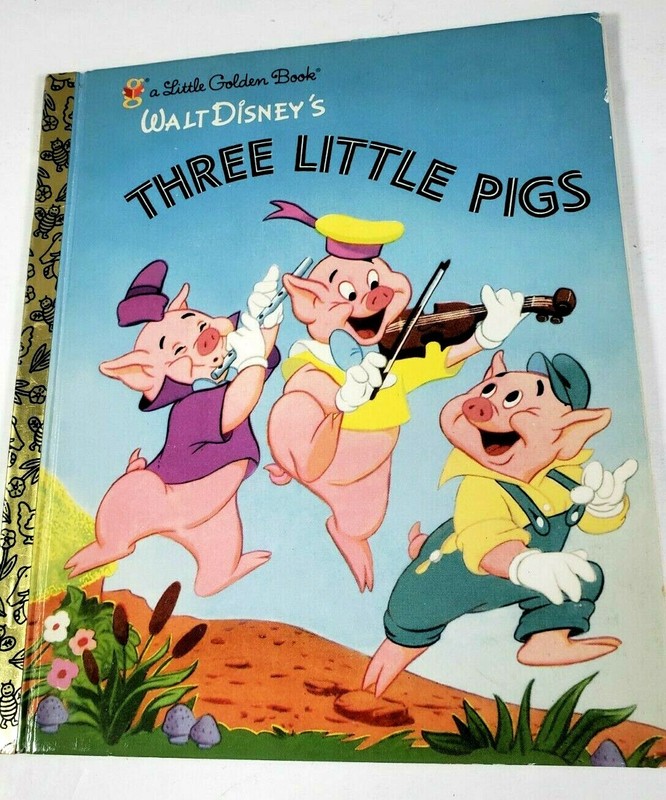 Little Golden Book THREE LITTLE PIGS Storybook JUNK JOURNAL Ephemera VTG