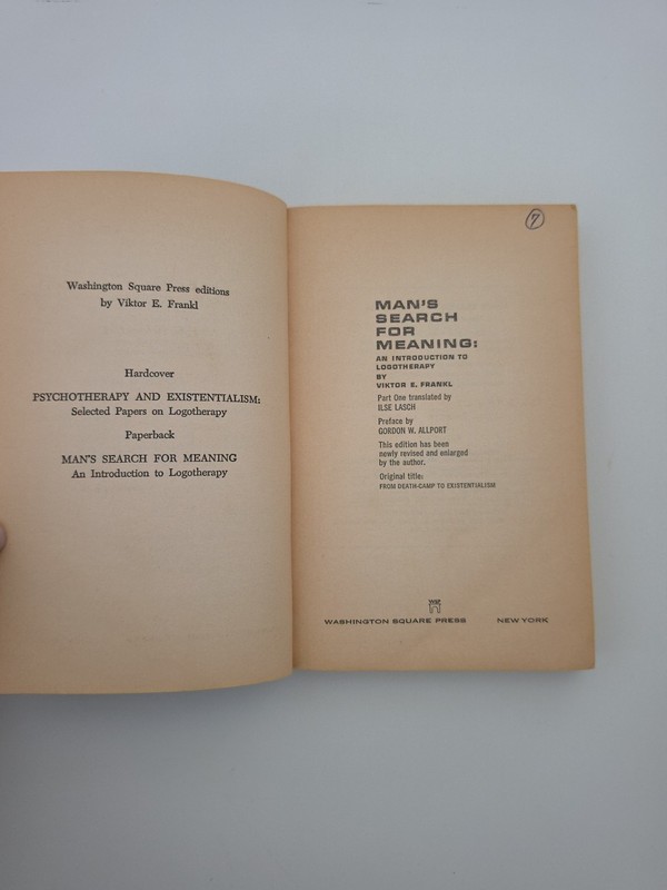 Man's Search for Meaning Viktor E. Frankl 1969 WSP Psychology Self Help Book gallery
