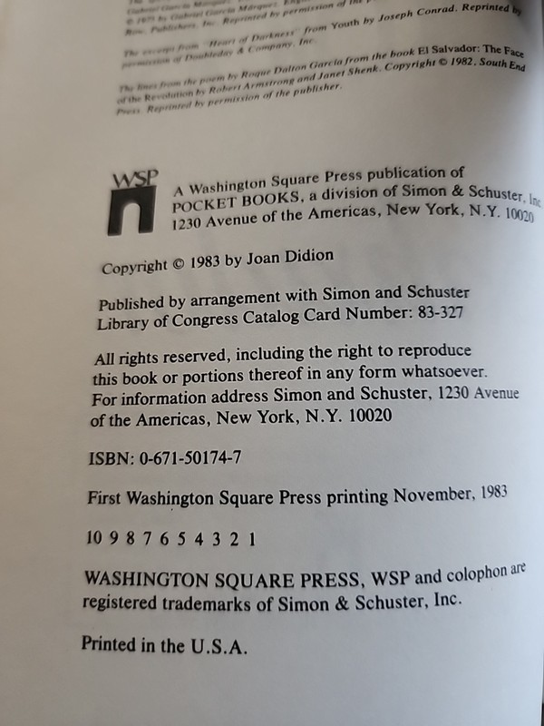SALVADOR JOAN DIDION NOV 1983 PB 1ST ED WASHINGTON SQUARE PRESS gallery