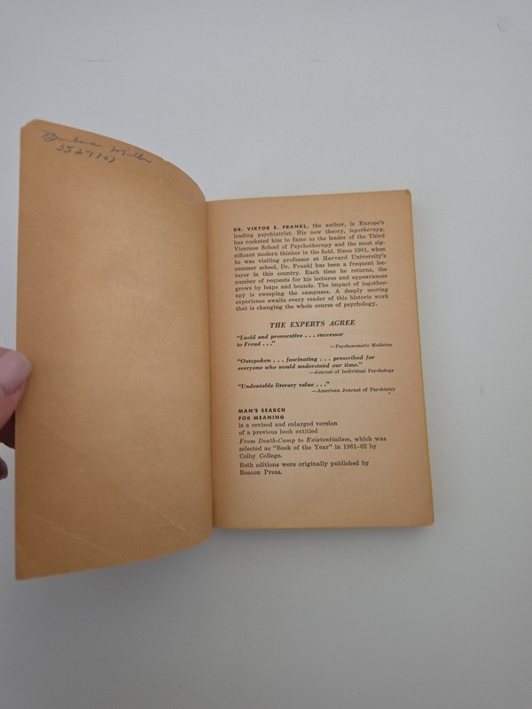 Man's Search for Meaning Viktor E. Frankl 1969 WSP Psychology Self Help Book gallery