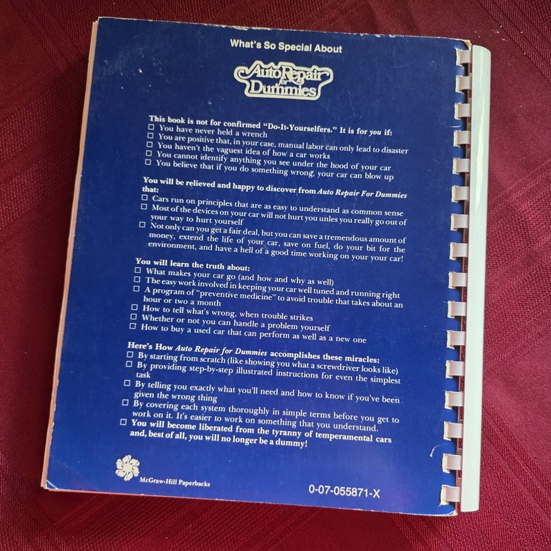 Auto Repair for Dummies Book by Deanna Sclar 1976, Great Condition 351 Pages gallery