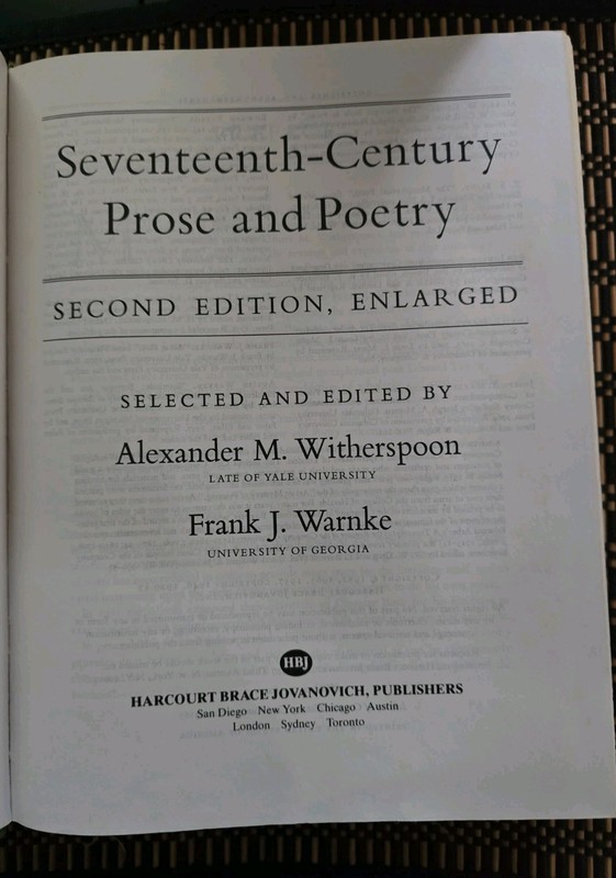Seventeenth-Century Prose & Poetry 2nd Ed Enlarged Witherspoon Hardcover 1982 HB gallery
