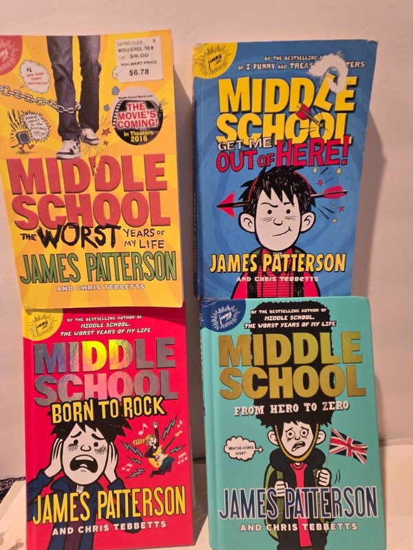 Lot of 4 Like New James Patterson Middle School books- 2 hardcover 2 paperbacks