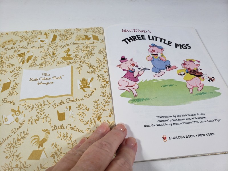 Little Golden Book THREE LITTLE PIGS Storybook JUNK JOURNAL Ephemera VTG gallery