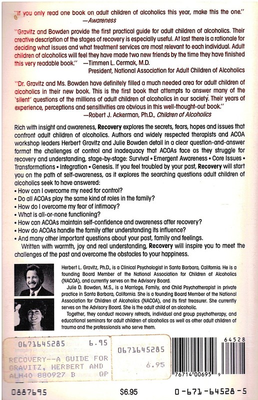 RECOVERY: A GUIDE FOR ADULT CHILDREN OF ALCOHOLICS- Gravitz & Bowden PB NEW gallery