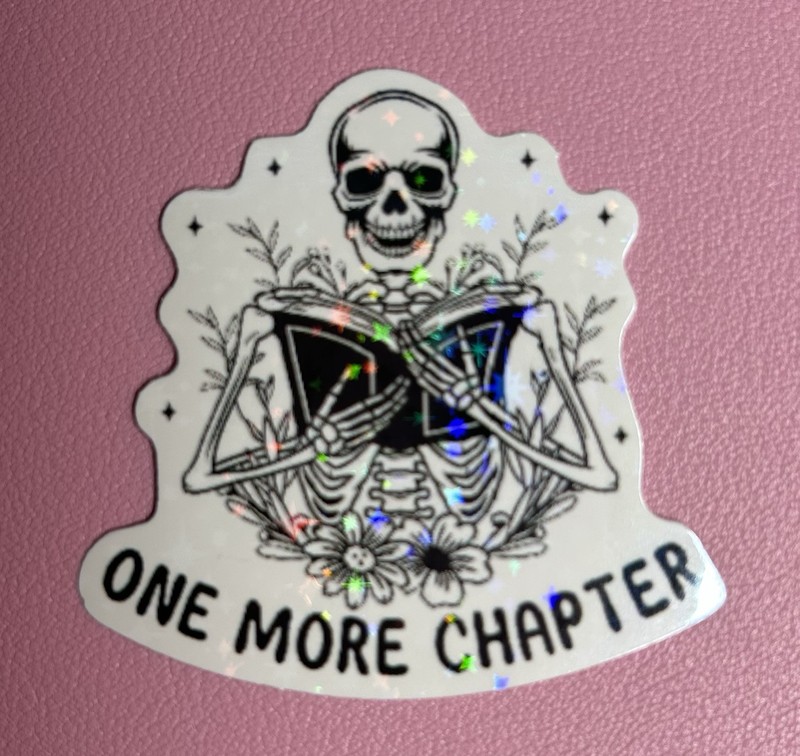 One More Chapter Skeleton Reading Book Sticker