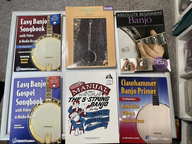 5 String Banjo Beginning & Advanced Learn Guide Clawhammer Lot Of 6 Books In VG