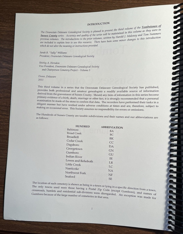 Tombstones of Sussex County Delaware Volume 3 ~ Genealogy History ~ Spiral Bound gallery