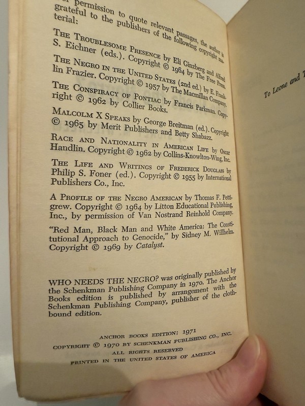 Who Needs the Negro? By Sidney M. Willhelm. See Description gallery